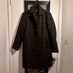 Abercrombie Wool-Blend Mac Coat | Brown Plaid | Size: XS